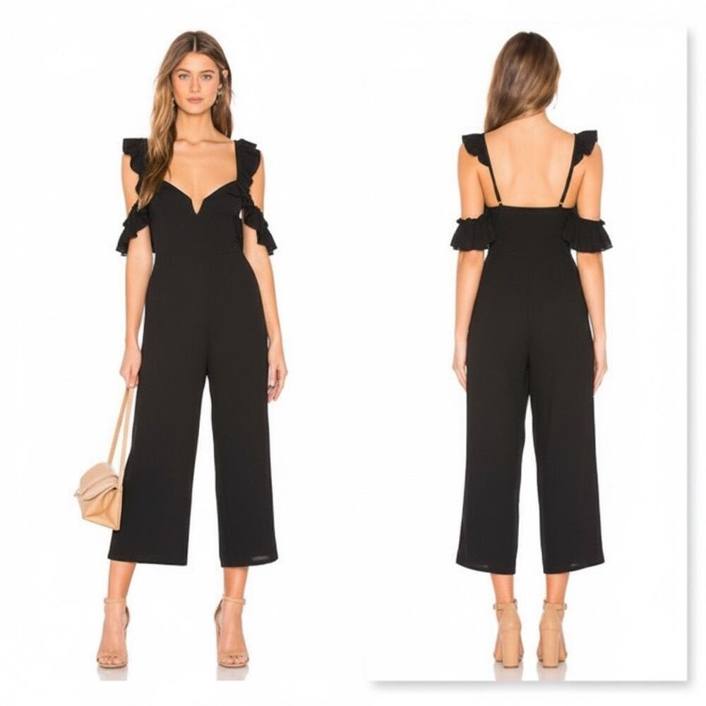 Blue Life Revolve Black Ruffled Jumpsuit Cropped Size XS Wired Sweetheart Neck